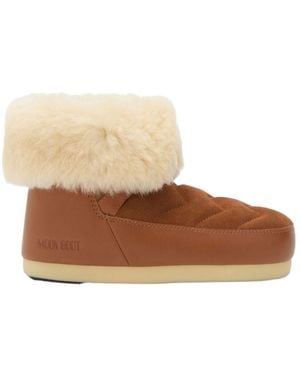 Moon Boot Quilted Round-Toe Ankle Boots - Brown