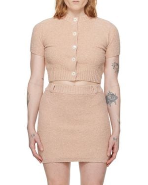 Ambush Button Short Knitted Cardigan - Natural