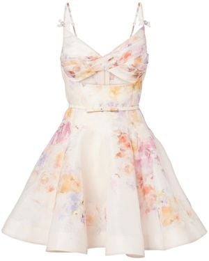 Zimmermann Crush Twist Floral Linen And Silk Minidress - Pink