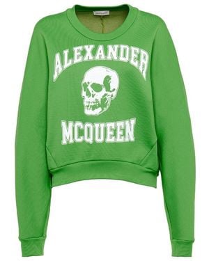 McQueen Varsiity Skull Printed Crewneck Sweatshirt - Green