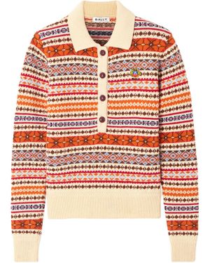 Bally Jacquard Knit Wool Polo Shirt - Orange