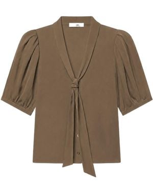 FRAME Sonnet Tie-Neck Shirt - Brown