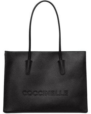 Coccinelle Grained-Leather Debossed-Logo Tote Bag - Black