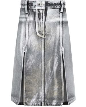 The Attico The Side Slit Coated Denim Midi Skirt - Grey