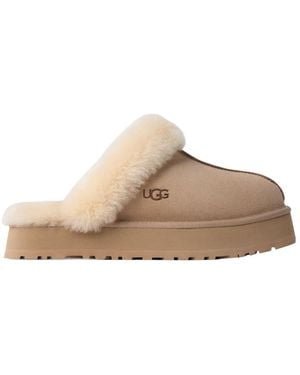 UGG Disquette Logo Embossed Platform Slippers - Brown