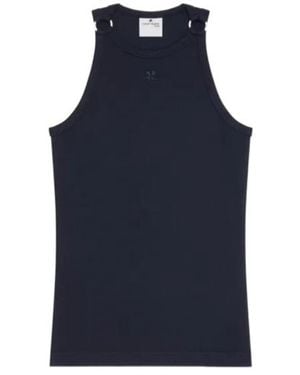 Courreges Buckle-Detail Ribbed Tank Top - Blue