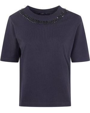 Seventy Embellished Neck T-Shirt - Blue