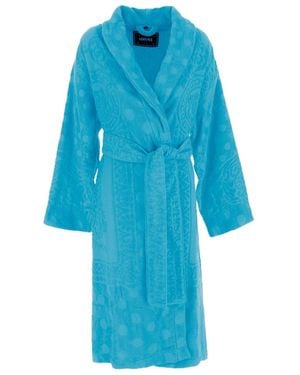 Versace Long-Sleeved Belted Bathrobe - Blue