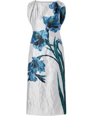 Erdem Floral-Print Textured Satin Midi Dress - Blue