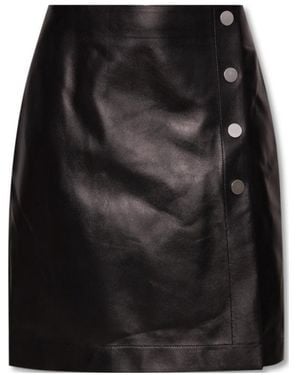 Bottega Veneta Side-Button Leather Skirt - Black