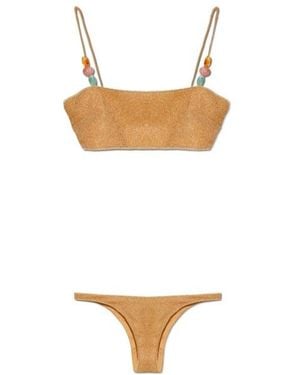 Oséree Two-Piece Set Of Spaghetti Strap Bikini Top And Swim Trunks - White