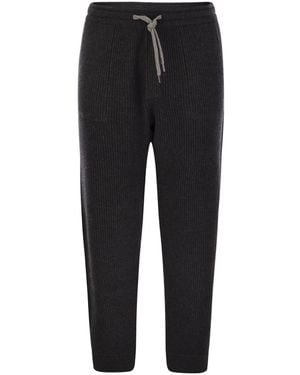 Brunello Cucinelli Drawstring Ribbed Track Trousers - Black