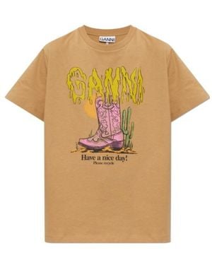 Ganni Graphic Printed Crewneck T-Shirt - Natural