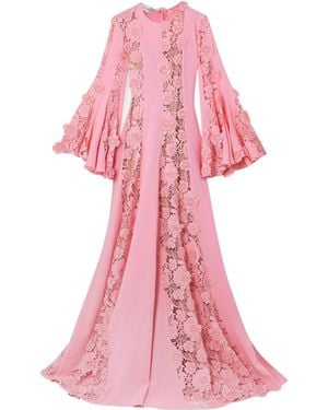 Oscar de la Renta Raised Lace Crepe Dress - Pink