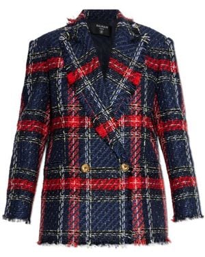 Balmain Tweed Blazer With Lurex Thread - Blue