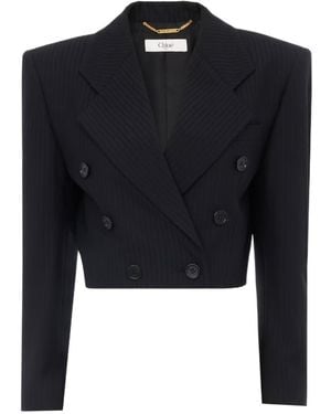 Chloé Spencer Striped Button Blazer - Blue