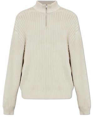 Balenciaga Half-Zip Ribbed Knit Jumper - Natural