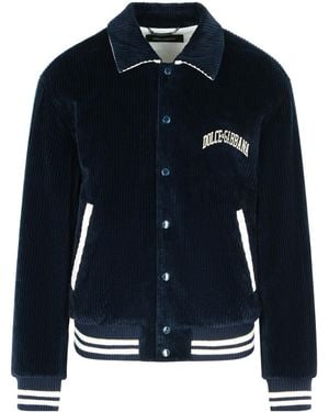 Dolce & Gabbana Corduroy Jacket With Embroidered Logo - Blue