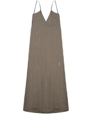 Alysi Striped V-Neck Slip Dress - Brown