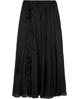 Ulla Johnson Zena Asymmetric Ruffled Pleated Silk-Chiffon Midi Skirt - Black