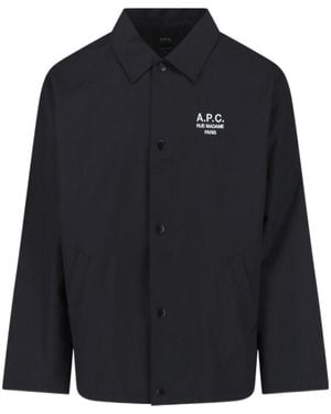 A.P.C. Logo Printed Buttoned Jacket - Blue