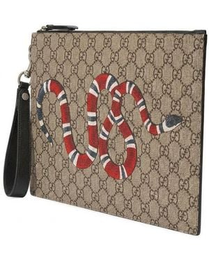 Gucci Gg Pouch With Kingsnake - Brown