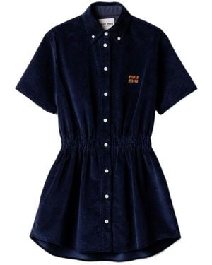 Miu Miu Short-Sleeved Corduroy Dress - Blue