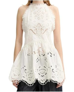 FARM Rio Scallop-Trim Mini Dress - White