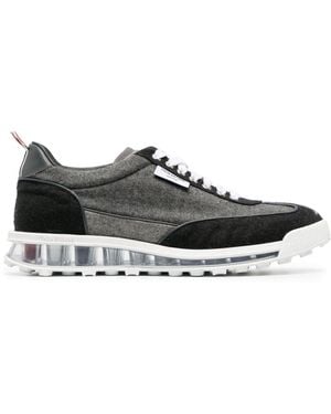 Thom Browne Panelled Leather Wool Runner Trainers - Black
