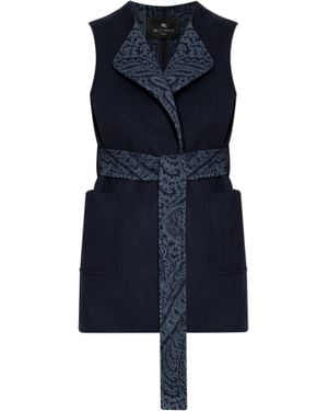 Etro Long Wool And Cashmere Jacquard Waistcoat - Blue