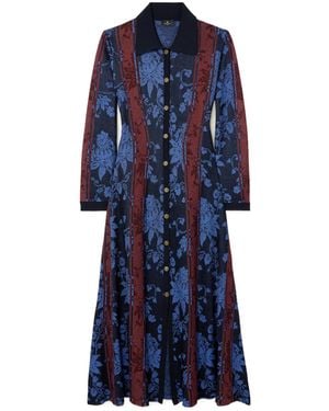 Etro Floral Jacquard-Knit Midi Shirt Dress - Blue