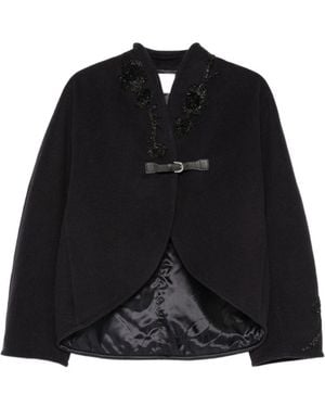 forte_forte Embroidered Buckle-Fastening Coat - Black