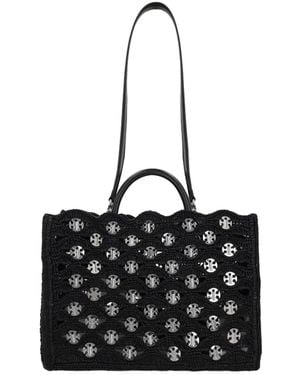 Rabanne Disc Detailed Woven Tote Bag - Black