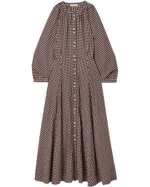 Doen Madelaine Checked Organic Cotton-Voile Midi Dress - Brown