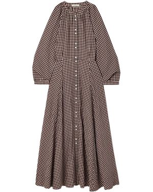 Doen Madelaine Checked Organic Cotton-Voile Midi Dress - Brown