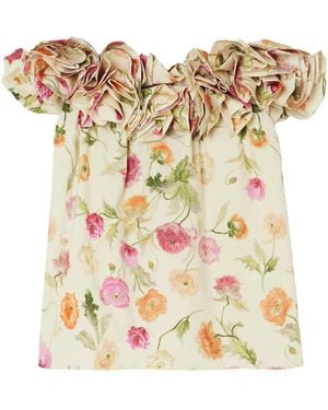 Carolina Herrera Off-Shoulder Ruffled Printed Top - Metallic
