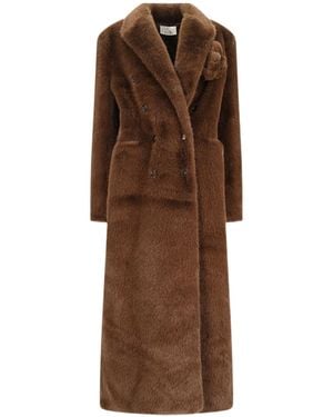 GIUSEPPE DI MORABITO Faux-Fur Floral-Brooch Coat - Brown