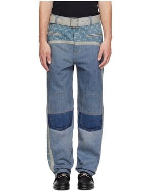 Marine Serre Regenerated Denim Belted Baggy Jeans - Blue