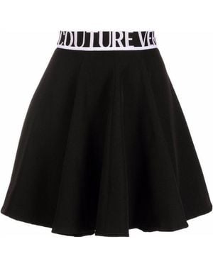 Versace Jeans Couture Logo-Print Flared Miniskirt - Black