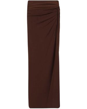 ANDAMANE Ruched Jersey Maxi Skirt - Brown