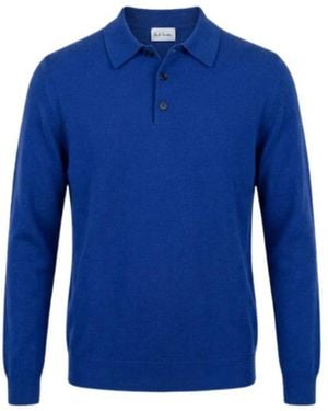 Paul Smith Cobalt Cashmere Long-Sleeve Polo Shirt - Blue