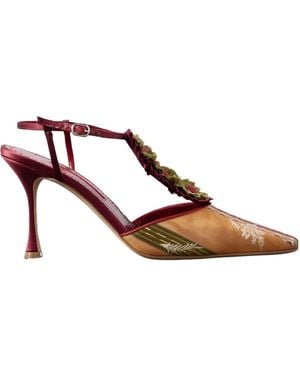 Manolo Blahnik Appliquéd Silk And Linen-Blend Jacquard Court Shoes - Brown