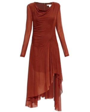 AllSaints Draped Mesh Long Sleeve Midi Dress - Red