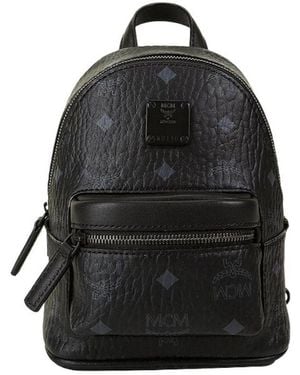 MCM Stark Monogram Print Zipped Backpack - Black