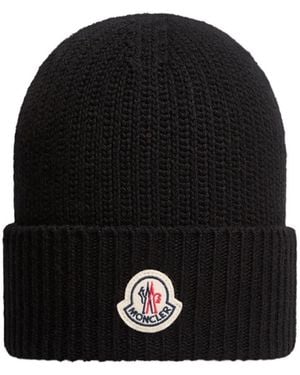 Moncler Tricot Wool Blend Beanie - Black