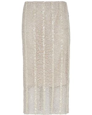 Brunello Cucinelli Sequin-Embellished Midi Skirt - White