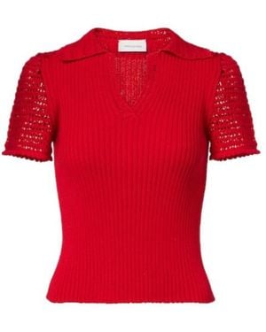 Magda Butrym Crochet-Trimmed Cotton Polo Shirt - Red