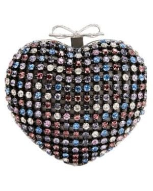 Self-Portrait Embellished Heart Clutch Bag - Multicolor