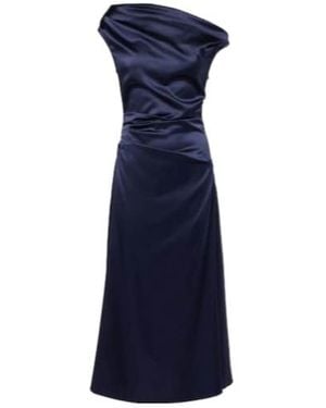 STAUD Elyse Pleated Silk-Blend Maxi Dress - Blue
