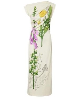 Oscar de la Renta Floral One-Shoulder Jersey Maxi Dress - Green